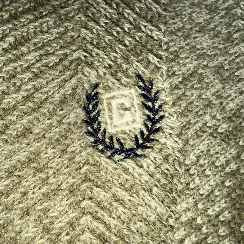 Chaps Mens XL Olive Green Herringbone Knit Cotton Crewneck Sweater Logo